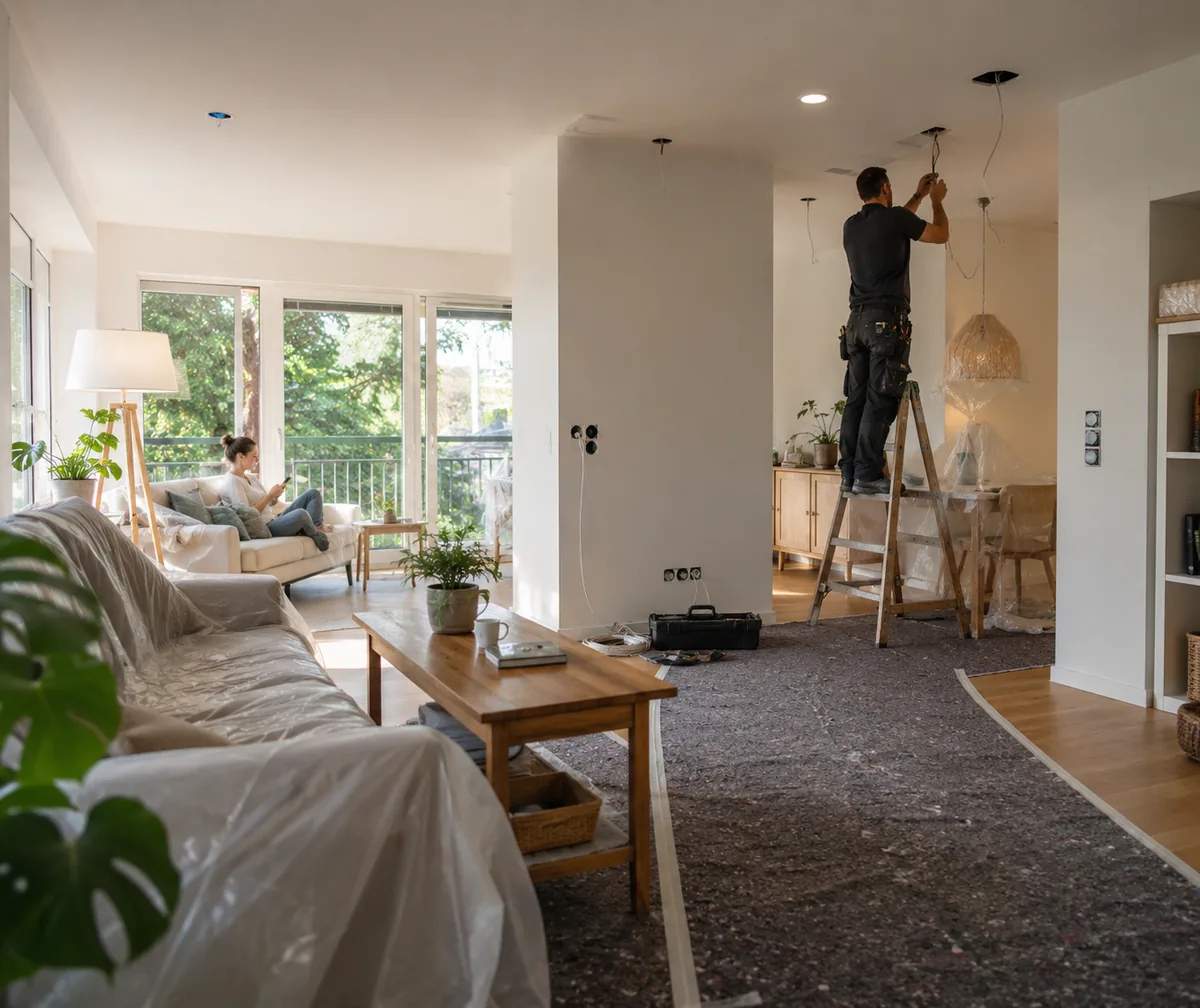 Bewohnter Wohnraum w&auml;hrend einer raumweisen Elektrosanierung