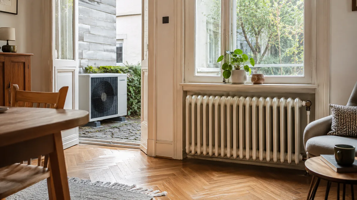 Wohnraum mit Heizkörper in einem Bestandsgebäude